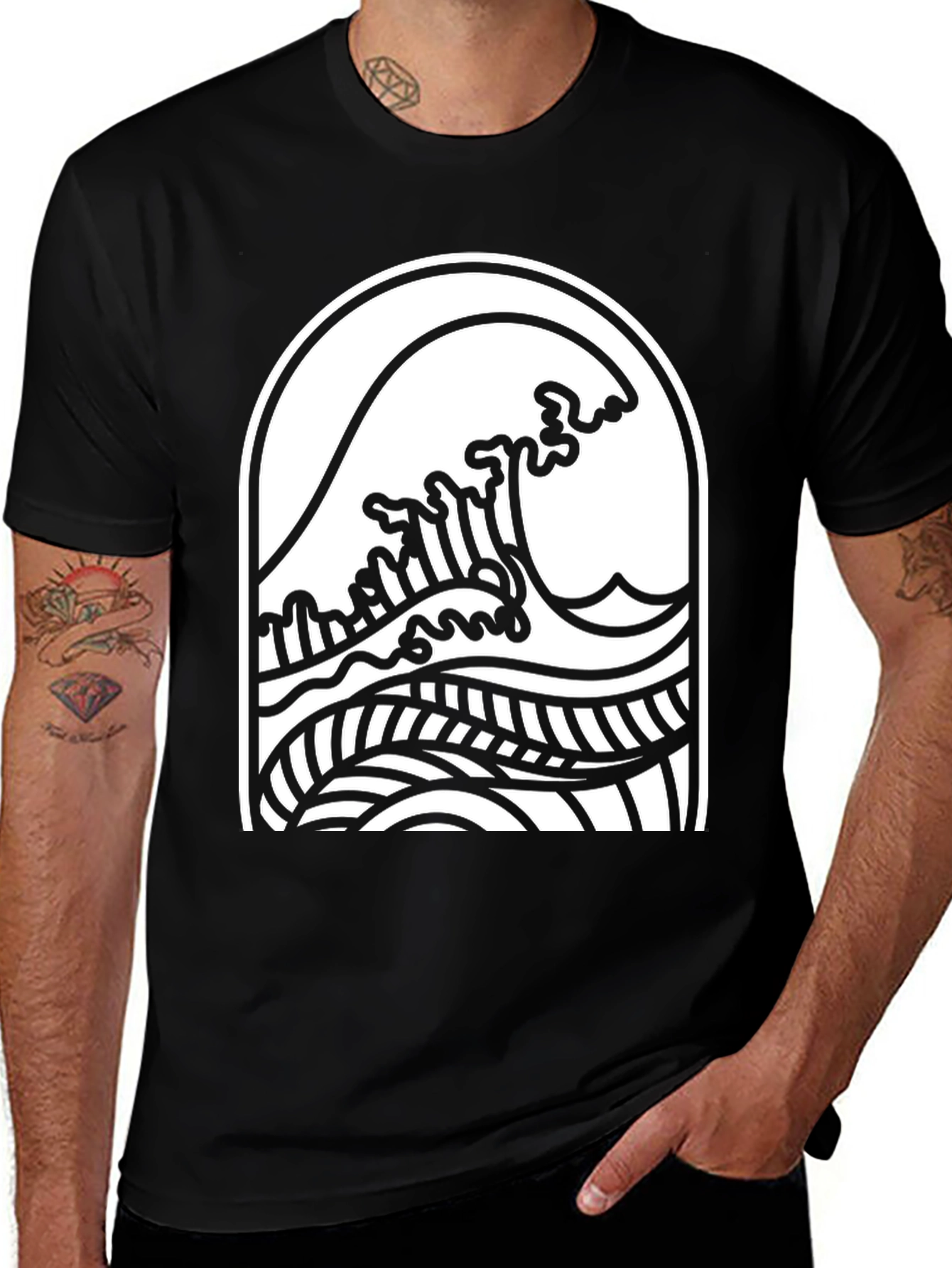 Wave Graphic Tee - Black Cotton Comfort