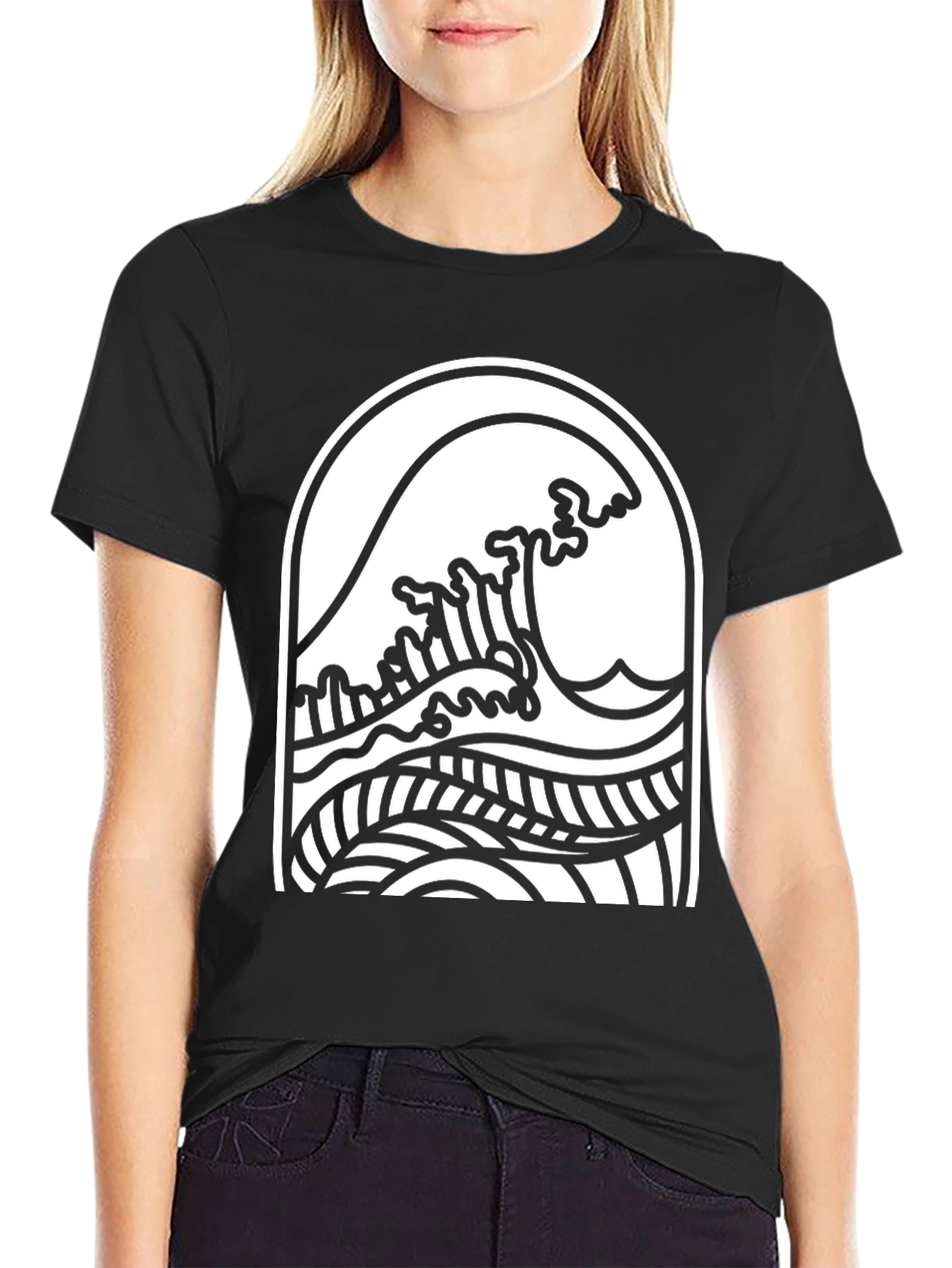 Wave Graphic Tee - Black Cotton Comfort