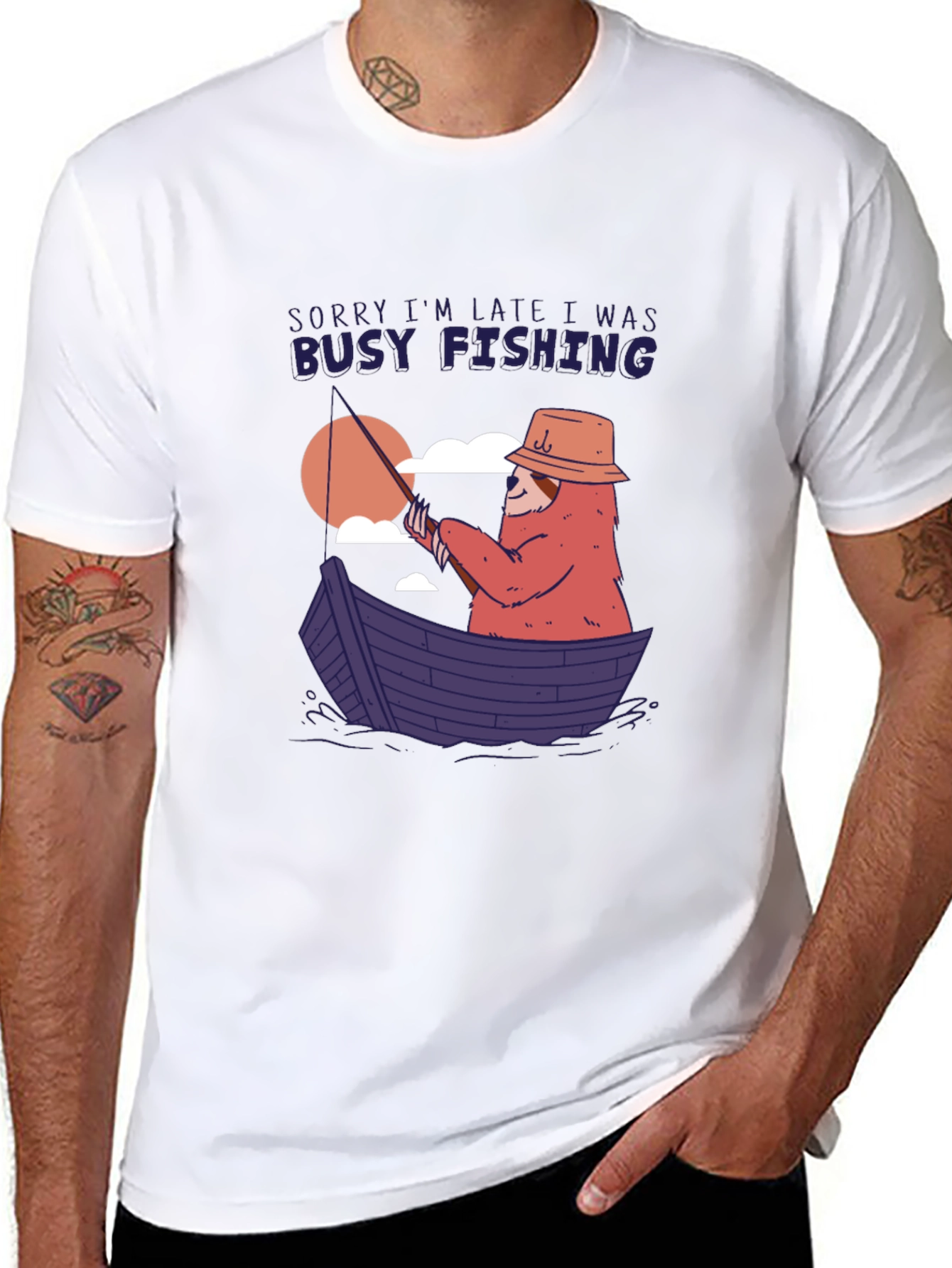 Funny Fishing Sloth Graphic T-Shirt