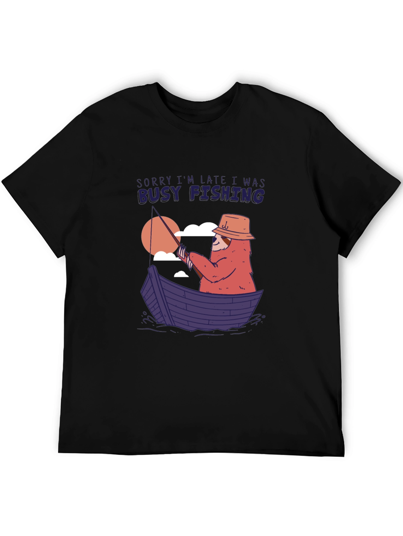 Funny Fishing Sloth Graphic T-Shirt