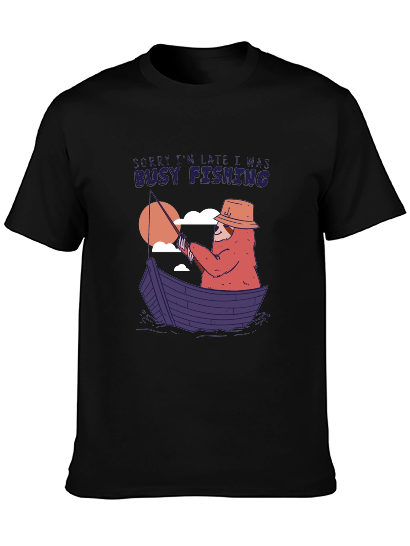 Funny Fishing Sloth Graphic T-Shirt