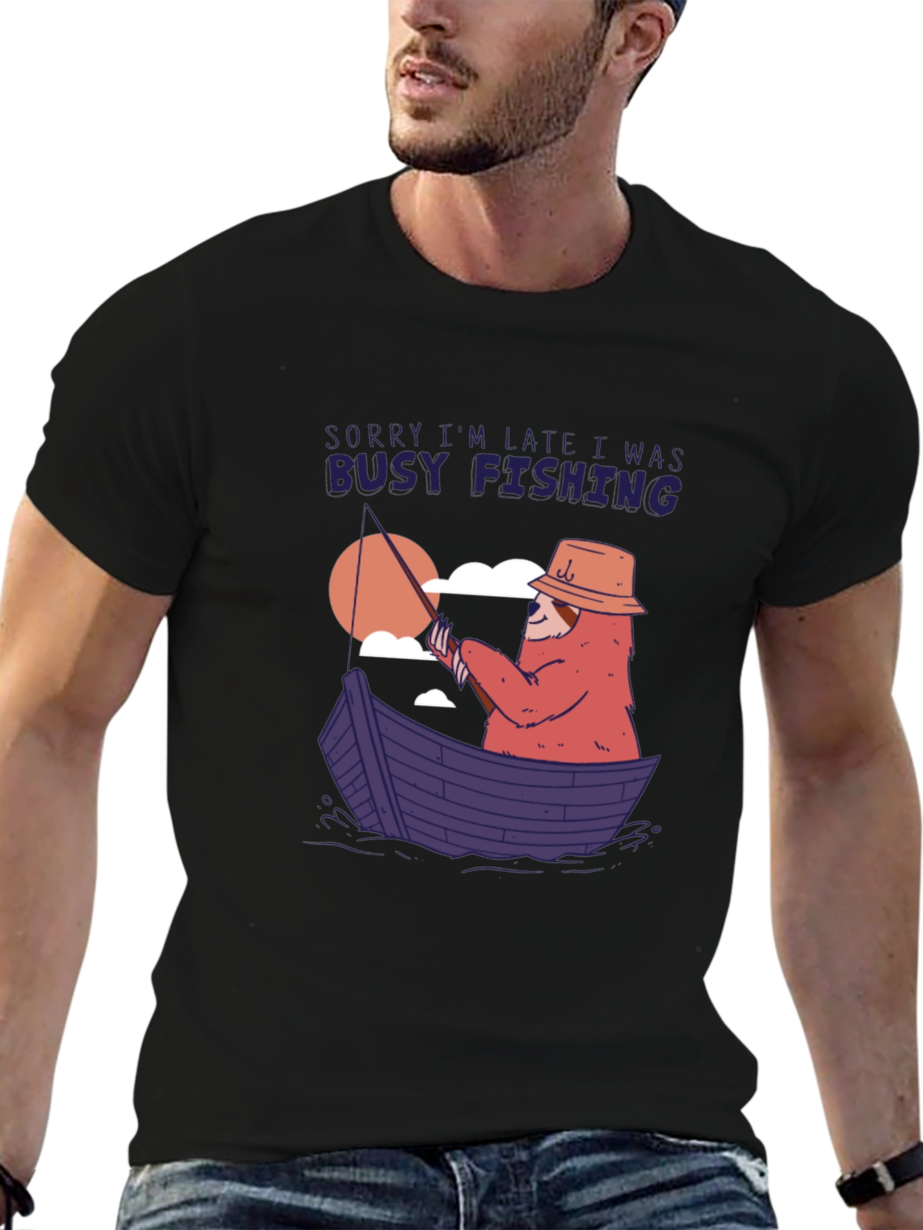 Funny Fishing Sloth Graphic T-Shirt