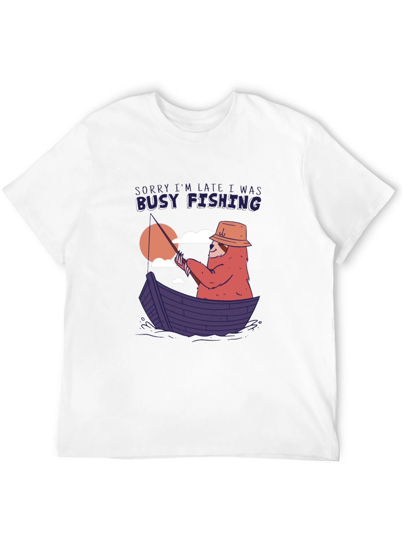Funny Fishing Sloth Graphic T-Shirt