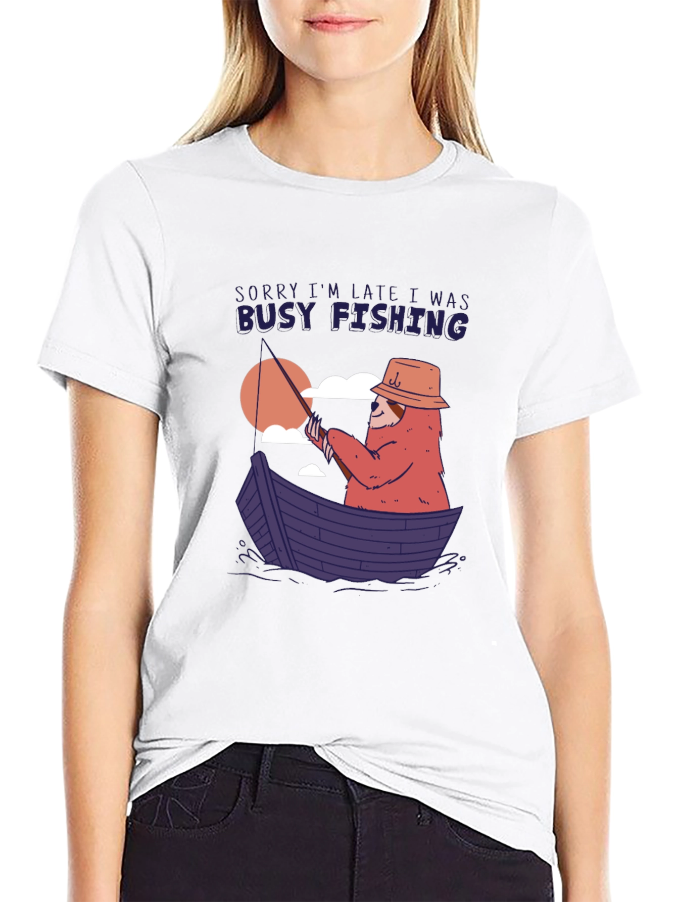 Funny Fishing Sloth Graphic T-Shirt
