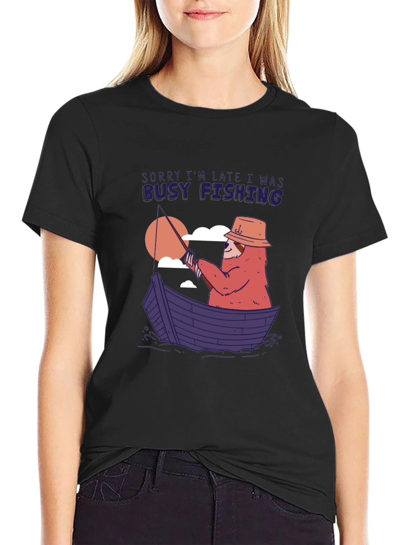 Funny Fishing Sloth Graphic T-Shirt