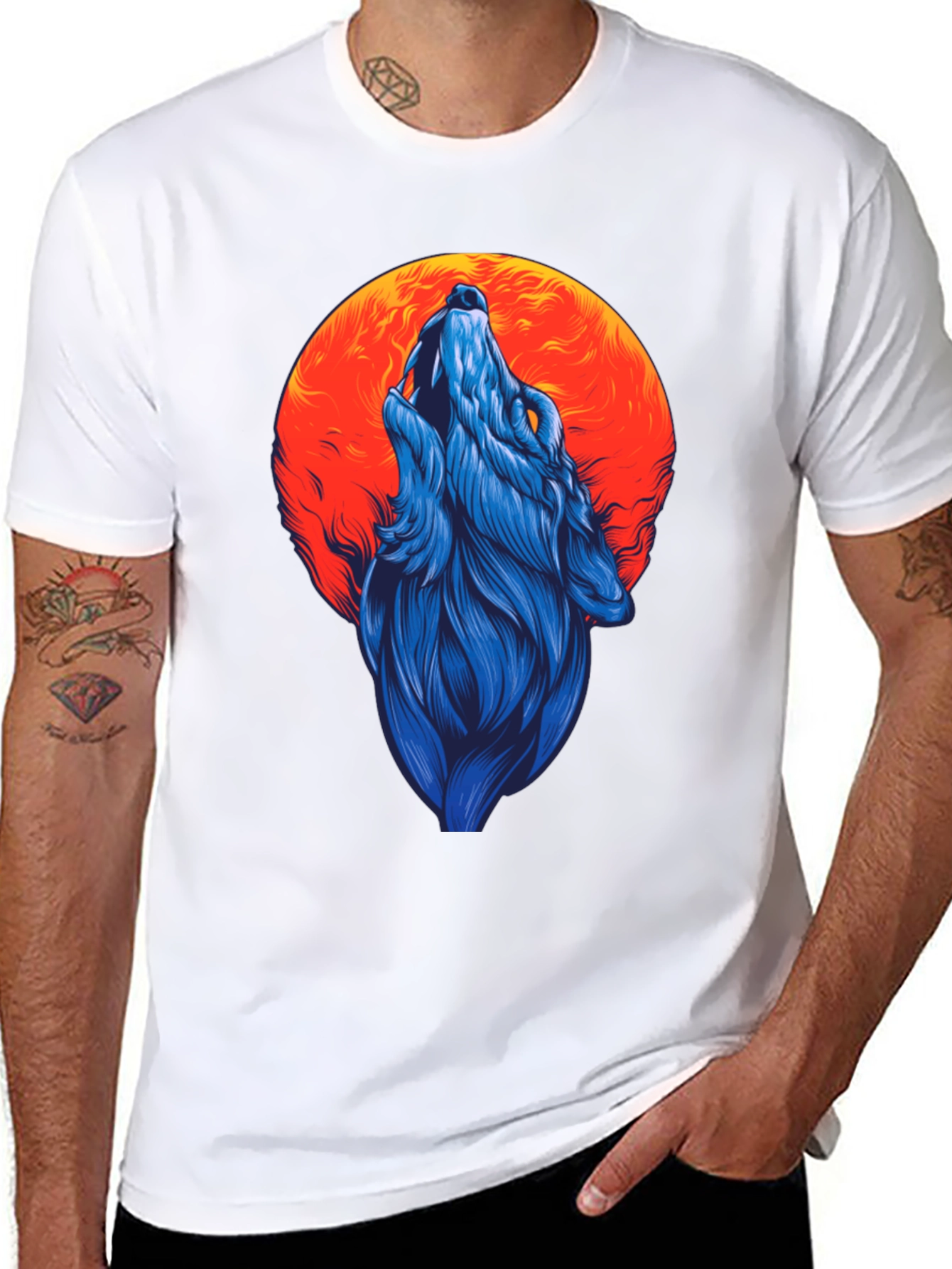 Wolf Howling at Moon Graphic Tee - Black