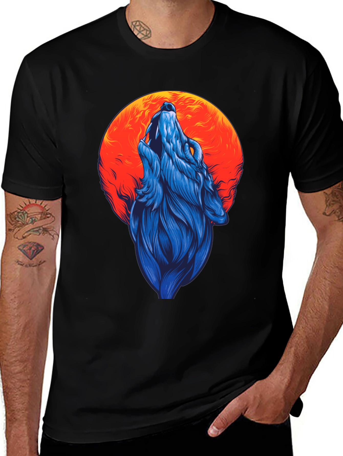 Wolf Howling at Moon Graphic Tee - Black