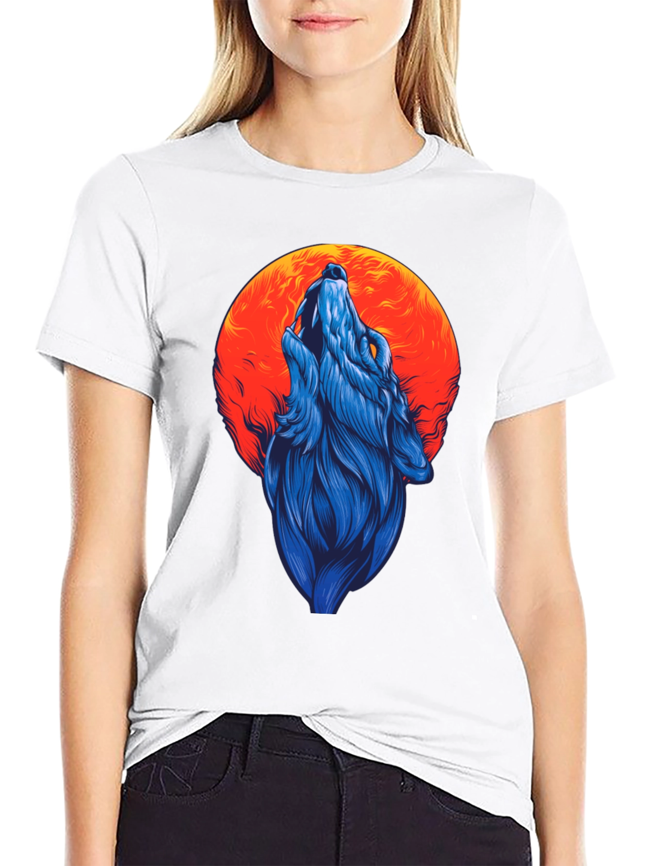 Wolf Howling at Moon Graphic Tee - Black