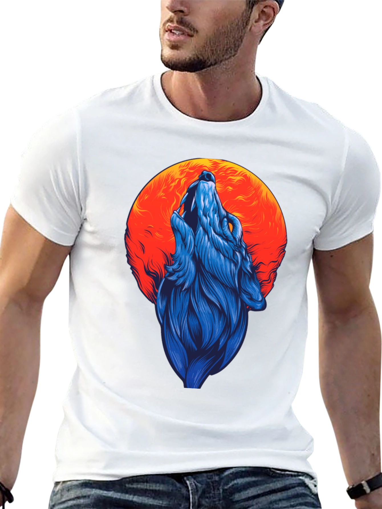 Wolf Howling at Moon Graphic Tee - Black