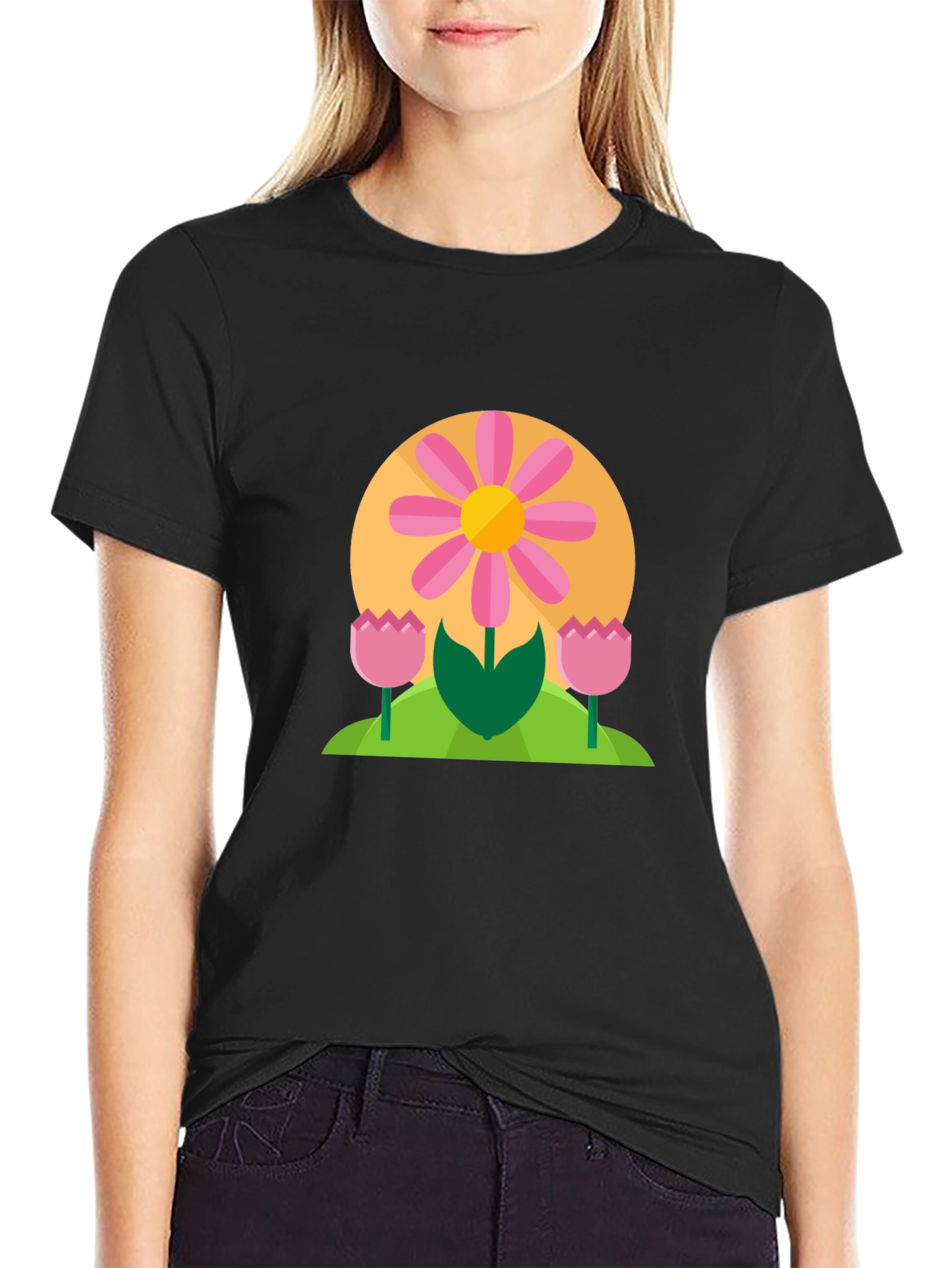 Floral Graphic Print Black T-Shirt
