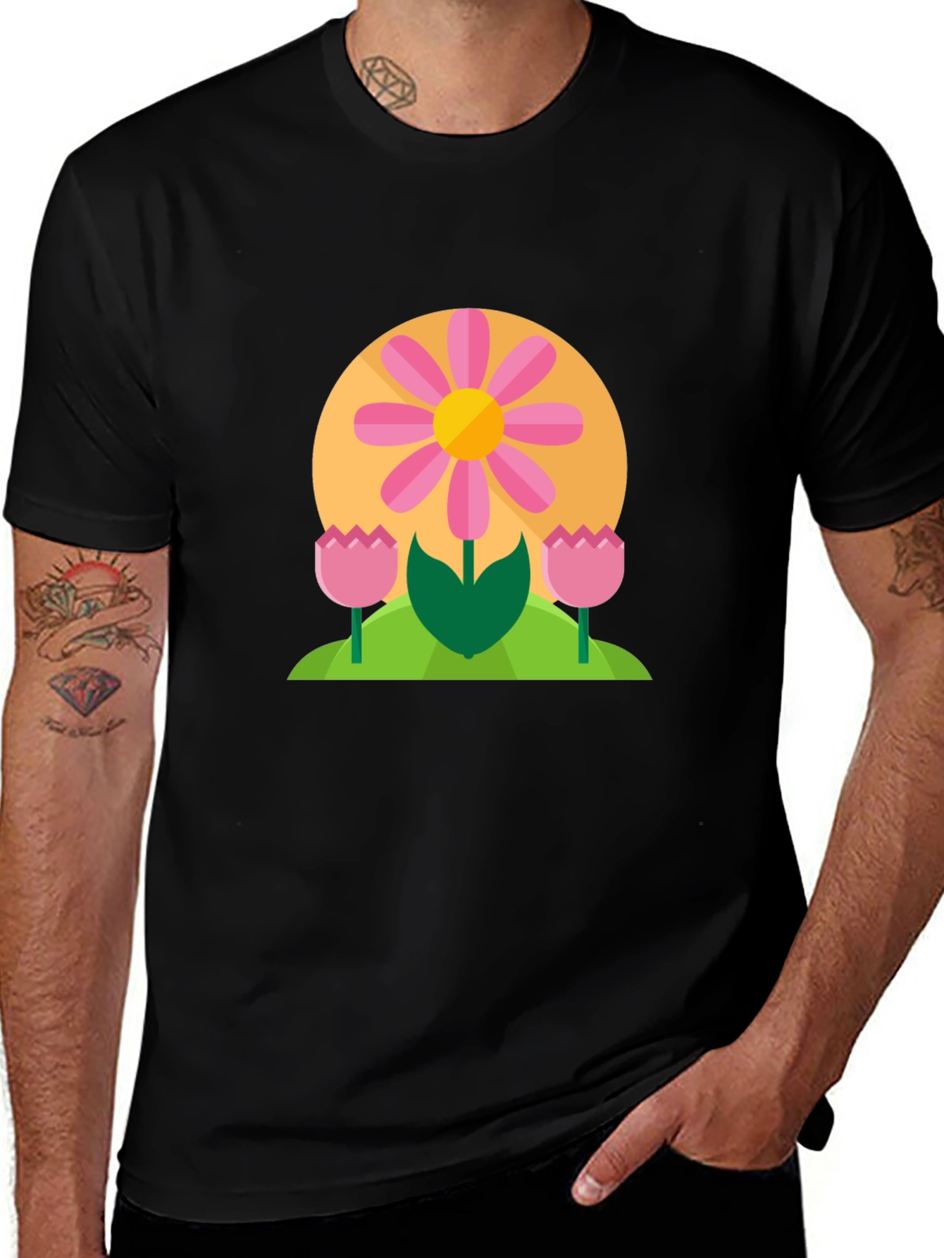 Floral Graphic Print Black T-Shirt