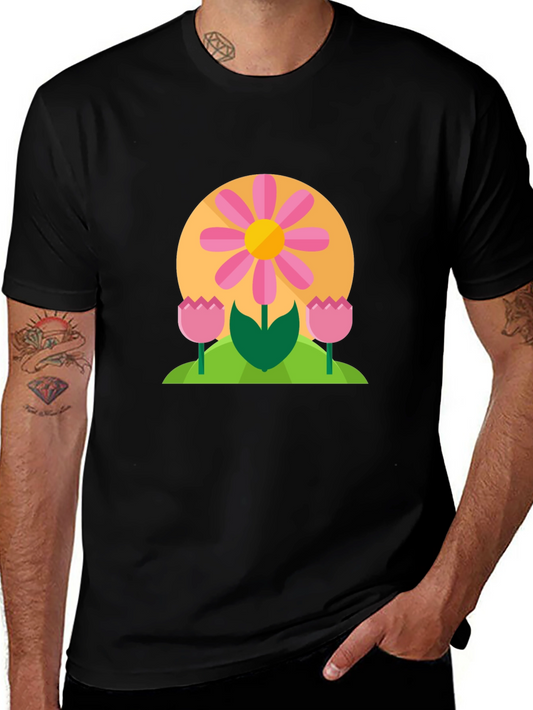 Floral Graphic Print Black T-Shirt