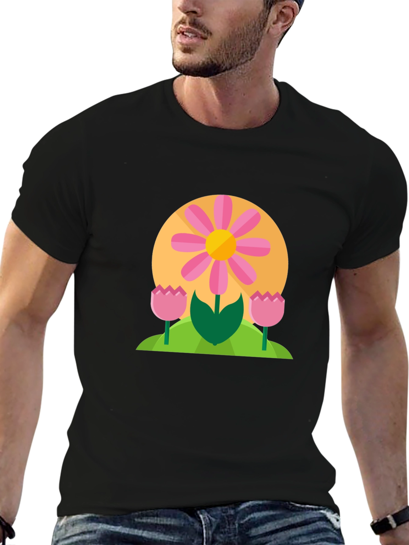 Floral Graphic Print Black T-Shirt