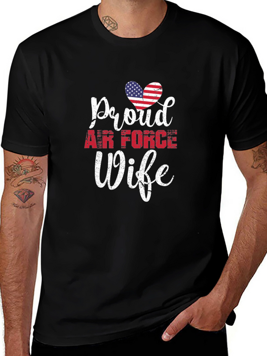 Proud Air Force Wife T-Shirt - Patriotic USA Flag Heart Tee