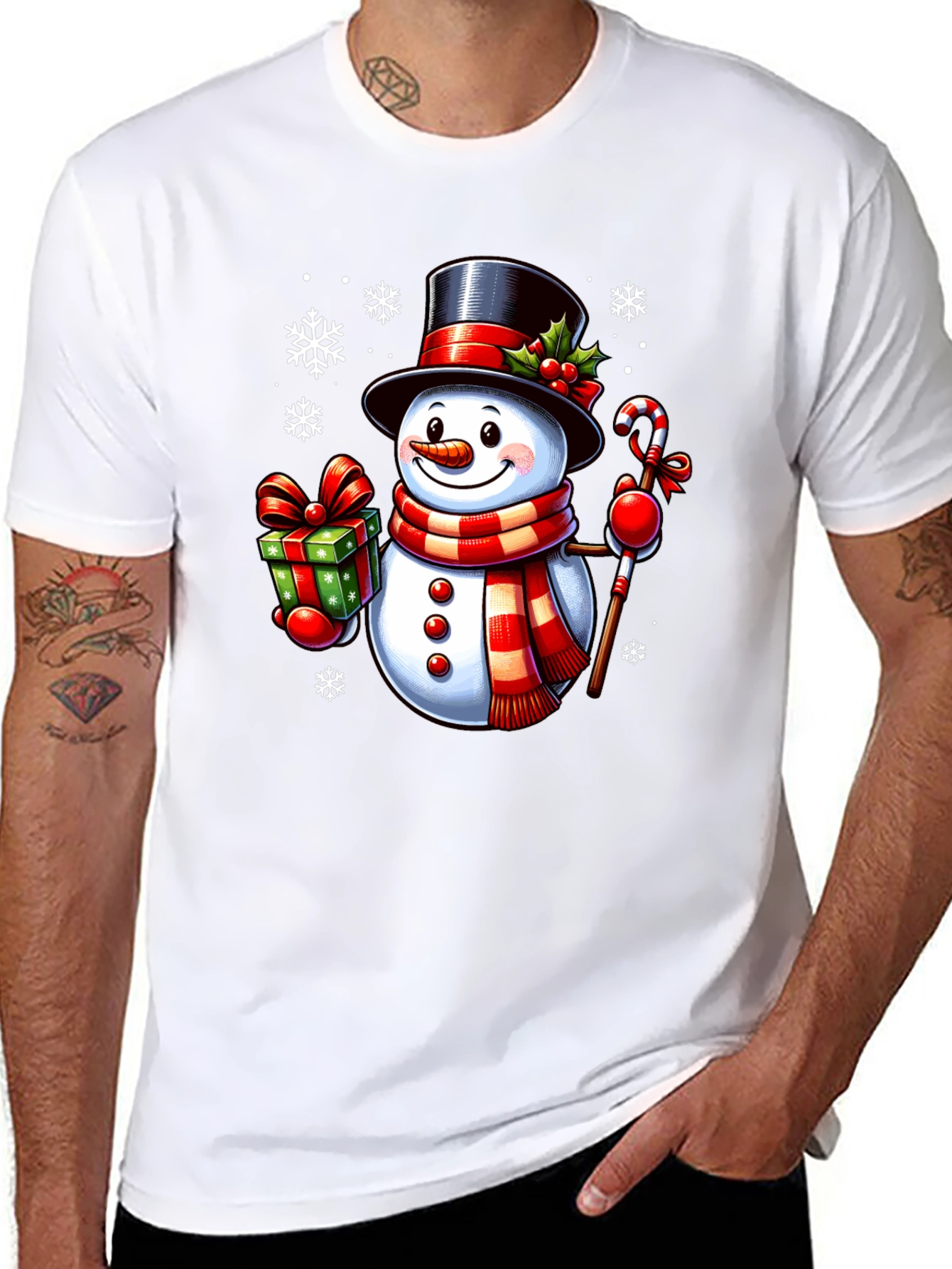 Festive Snowman Graphic Tee - Holiday Cheer
