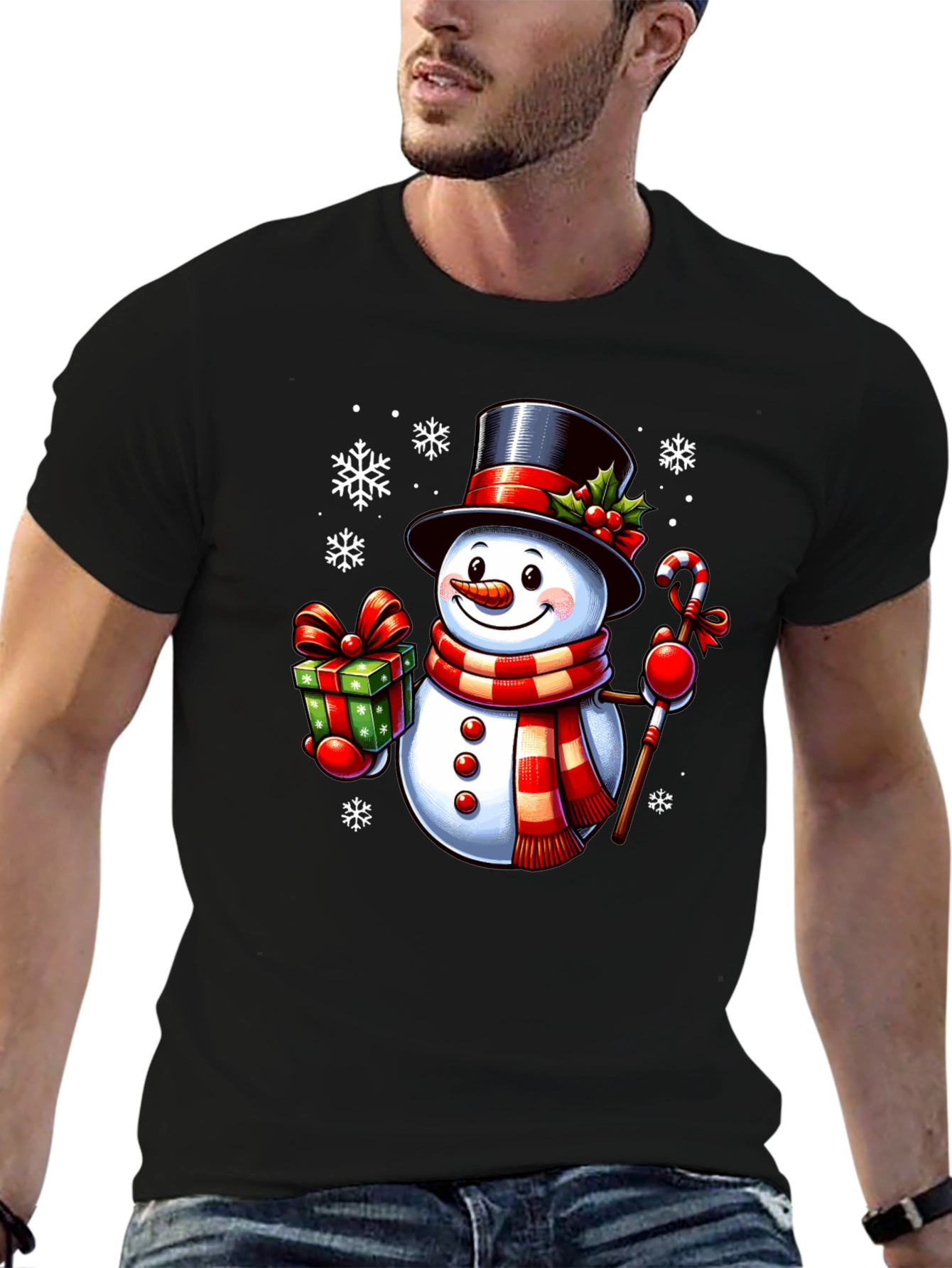 Festive Snowman Graphic Tee - Holiday Cheer