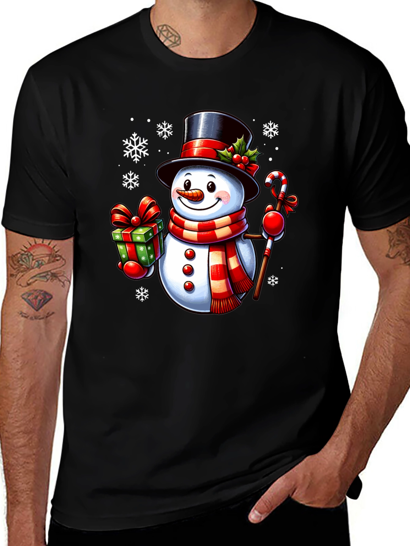 Festive Snowman Graphic Tee - Holiday Cheer