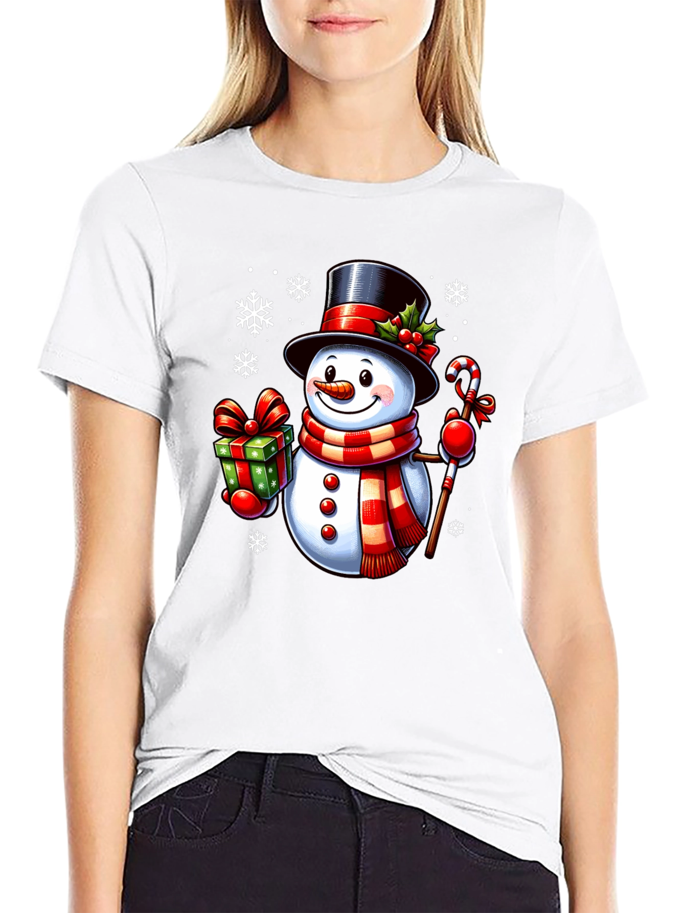 Festive Snowman Graphic Tee - Holiday Cheer