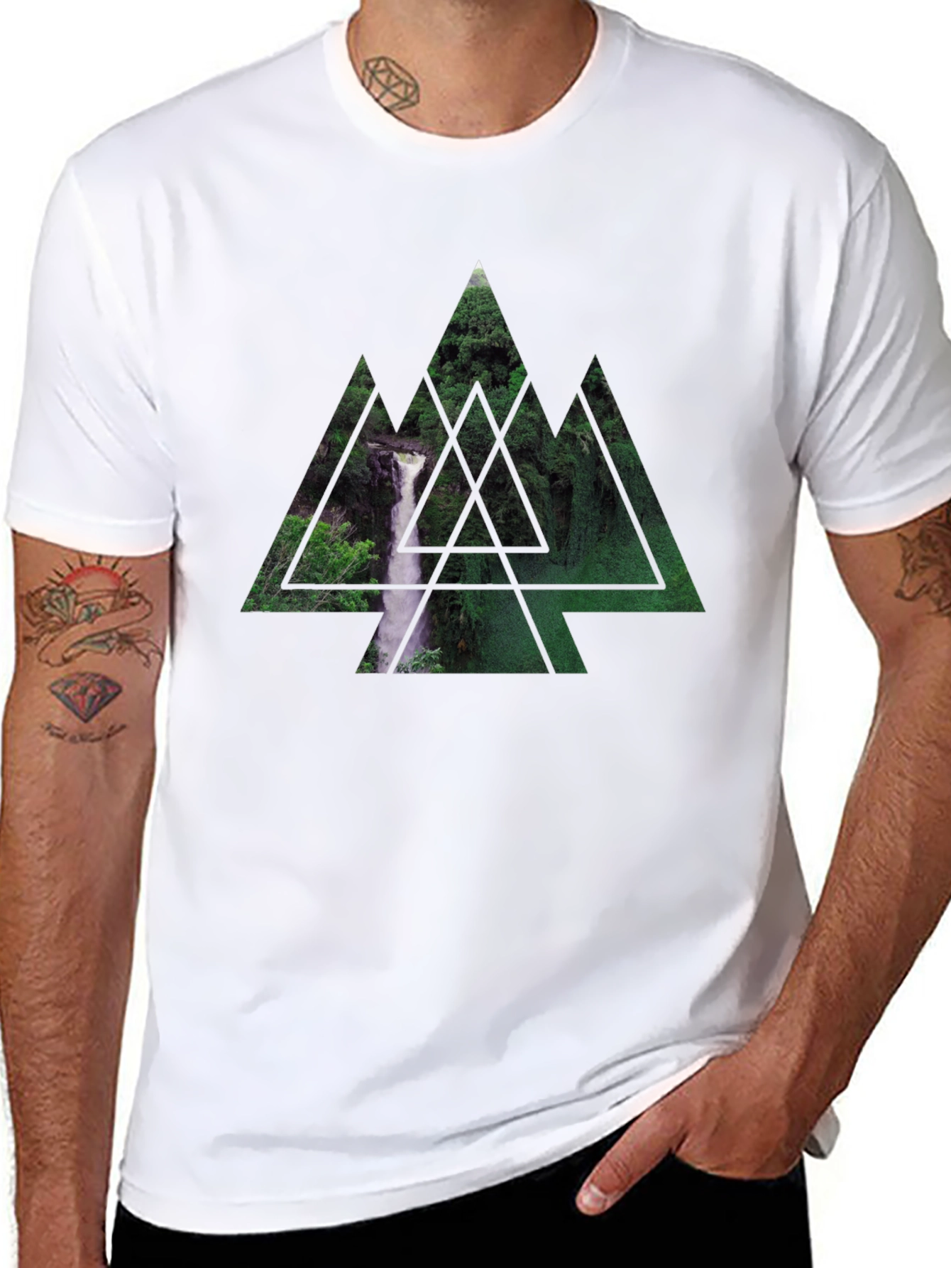 Waterfall Triangle Graphic Black T-Shirt