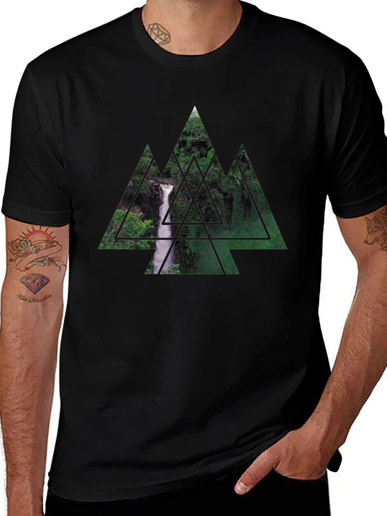 Waterfall Triangle Graphic Black T-Shirt