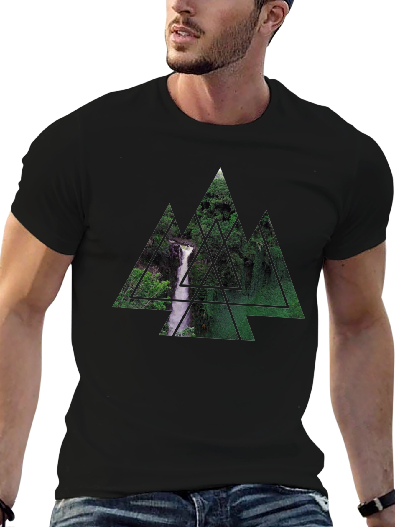 Waterfall Triangle Graphic Black T-Shirt