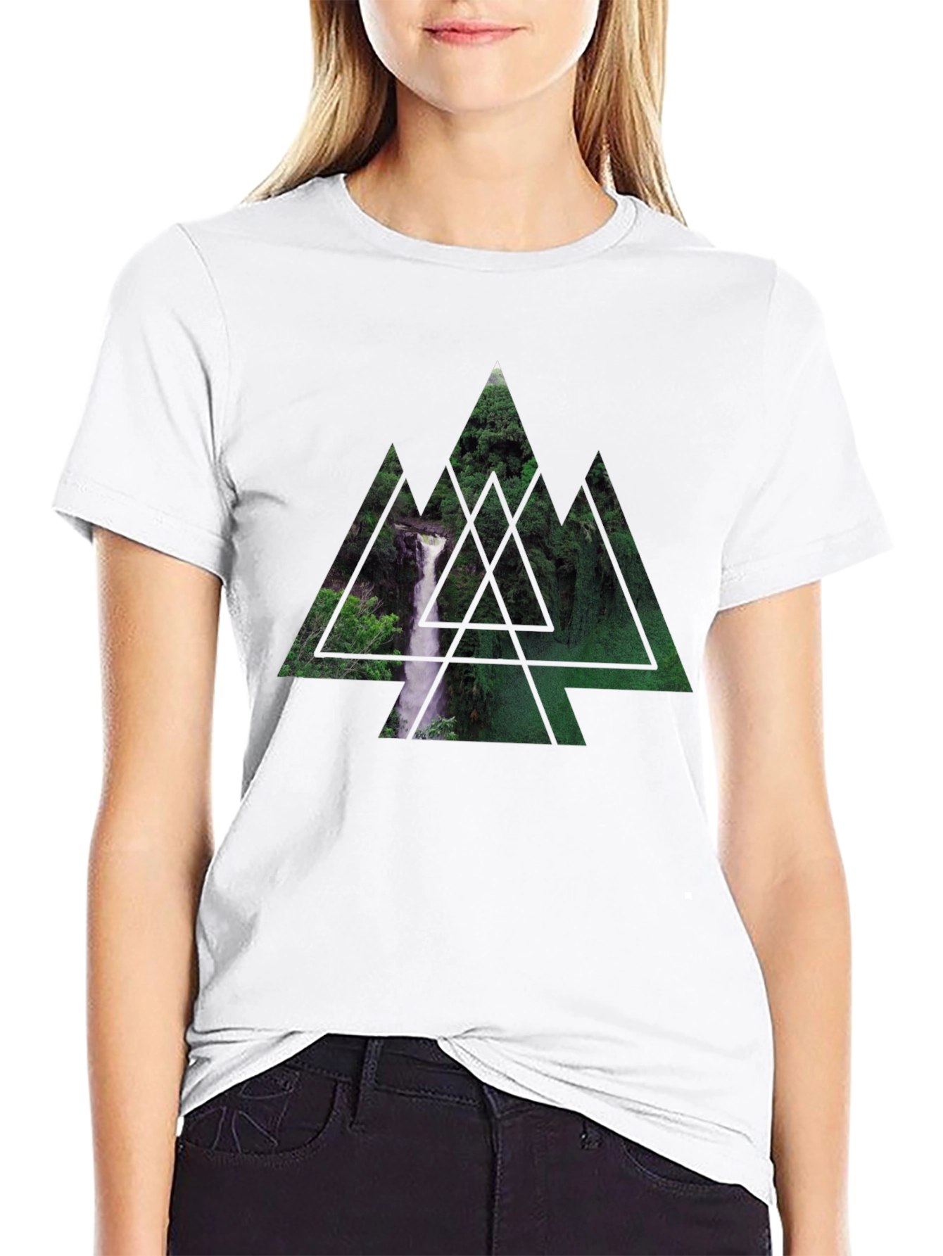 Waterfall Triangle Graphic Black T-Shirt