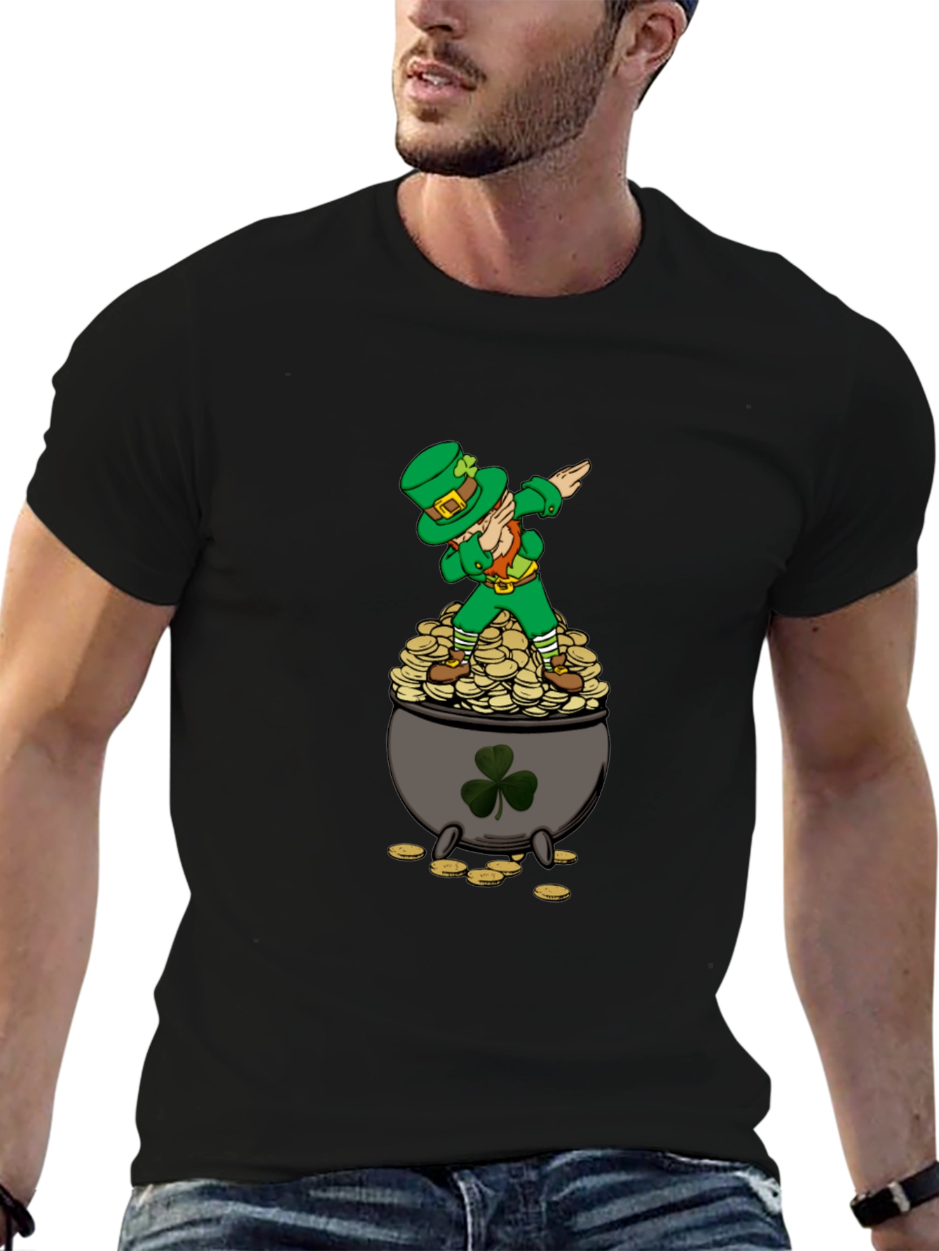 Dabbing Leprechaun on Pot of Gold Mens T-Shirt
