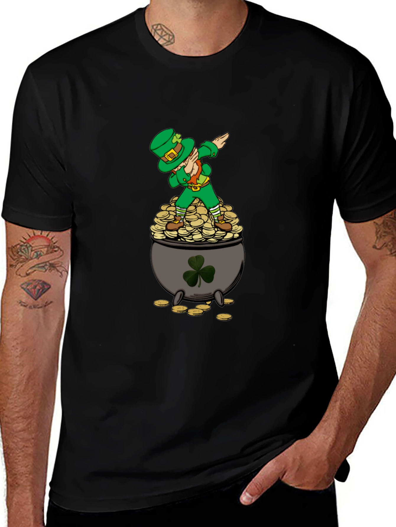 Dabbing Leprechaun on Pot of Gold Mens T-Shirt