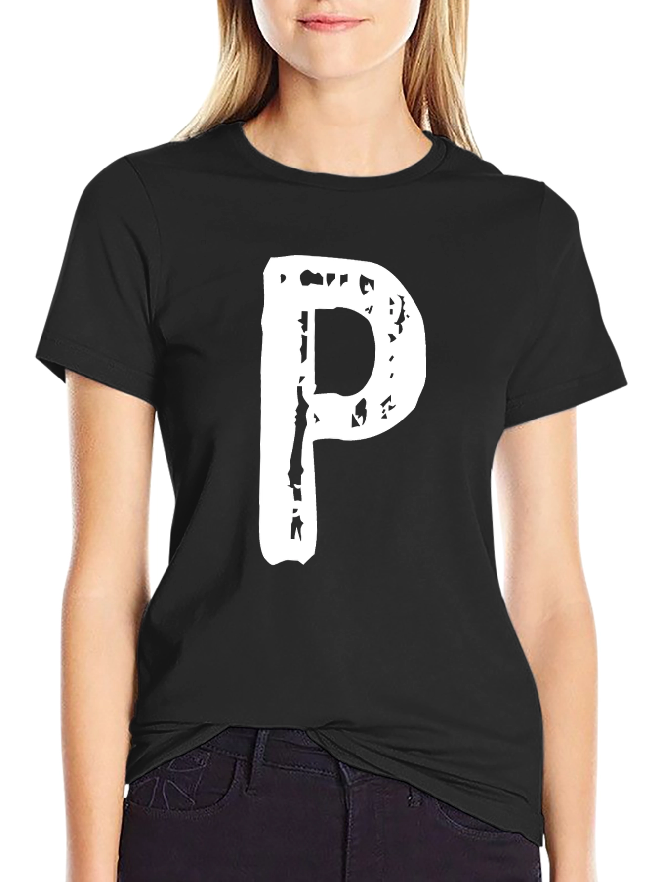 Letter P Graphic Black T-Shirt