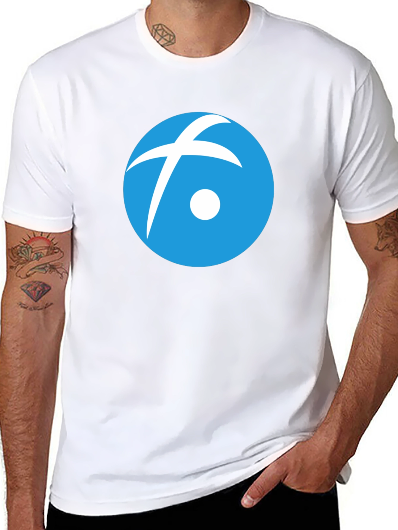 Black T-Shirt with Blue Circle Logo Graphic