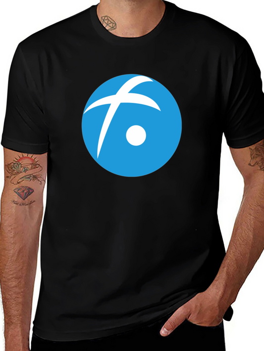 Black T-Shirt with Blue Circle Logo Graphic