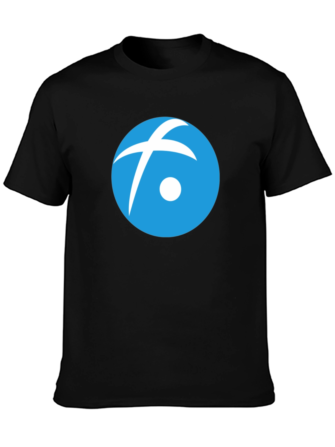 Black T-Shirt with Blue Circle Logo Graphic