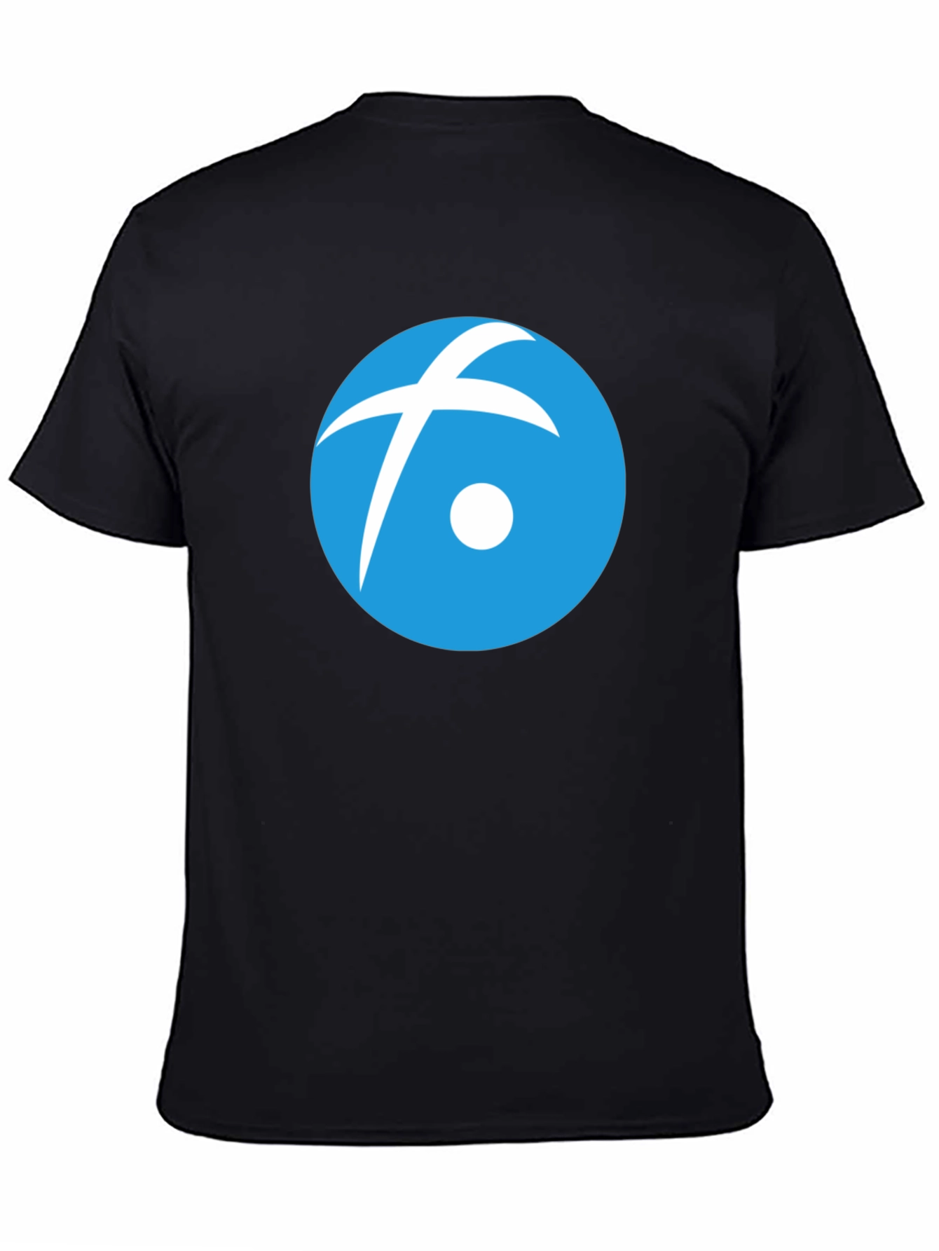 Black T-Shirt with Blue Circle Logo Graphic