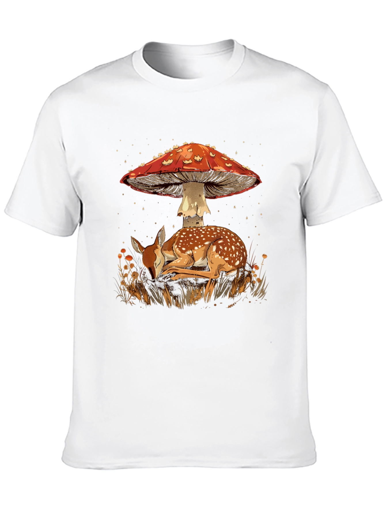 Mushroom Deer Graphic Tee - Nature Inspired Black T-Shirt